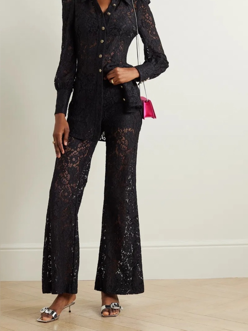Zimmermann Black Lace Wide-Leg Trousers